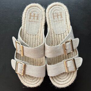 Haute Hippie Beige Sandals With Gold Buckles Size 8